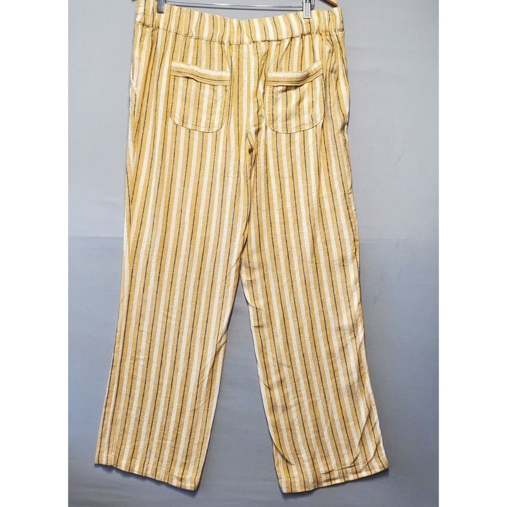 Per Se Linen Blend Striped Pants Womens L Yellow White Drawstring Casual Resort - Picture 2 of 13